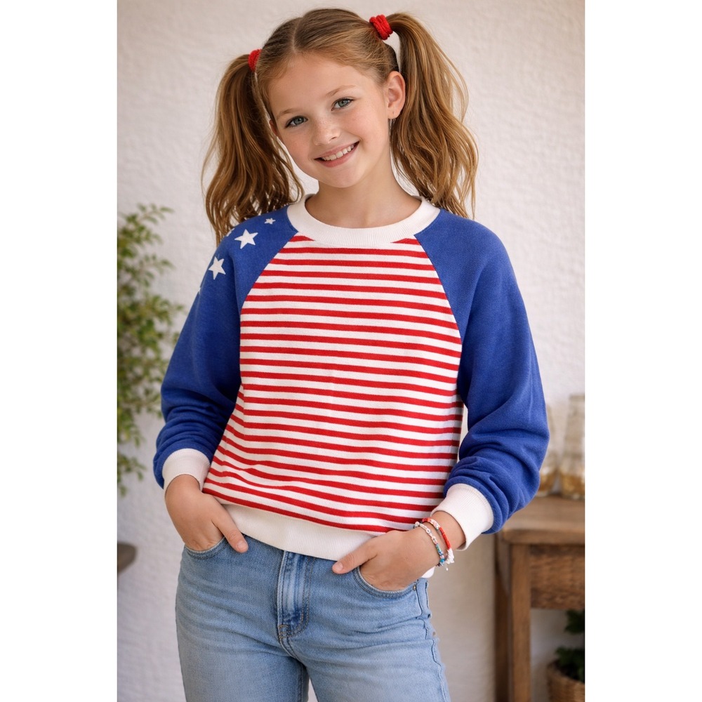 Kids Vintage Patriotic Stars‎ and Stripes Raglan Sweatshirt Red White Blue